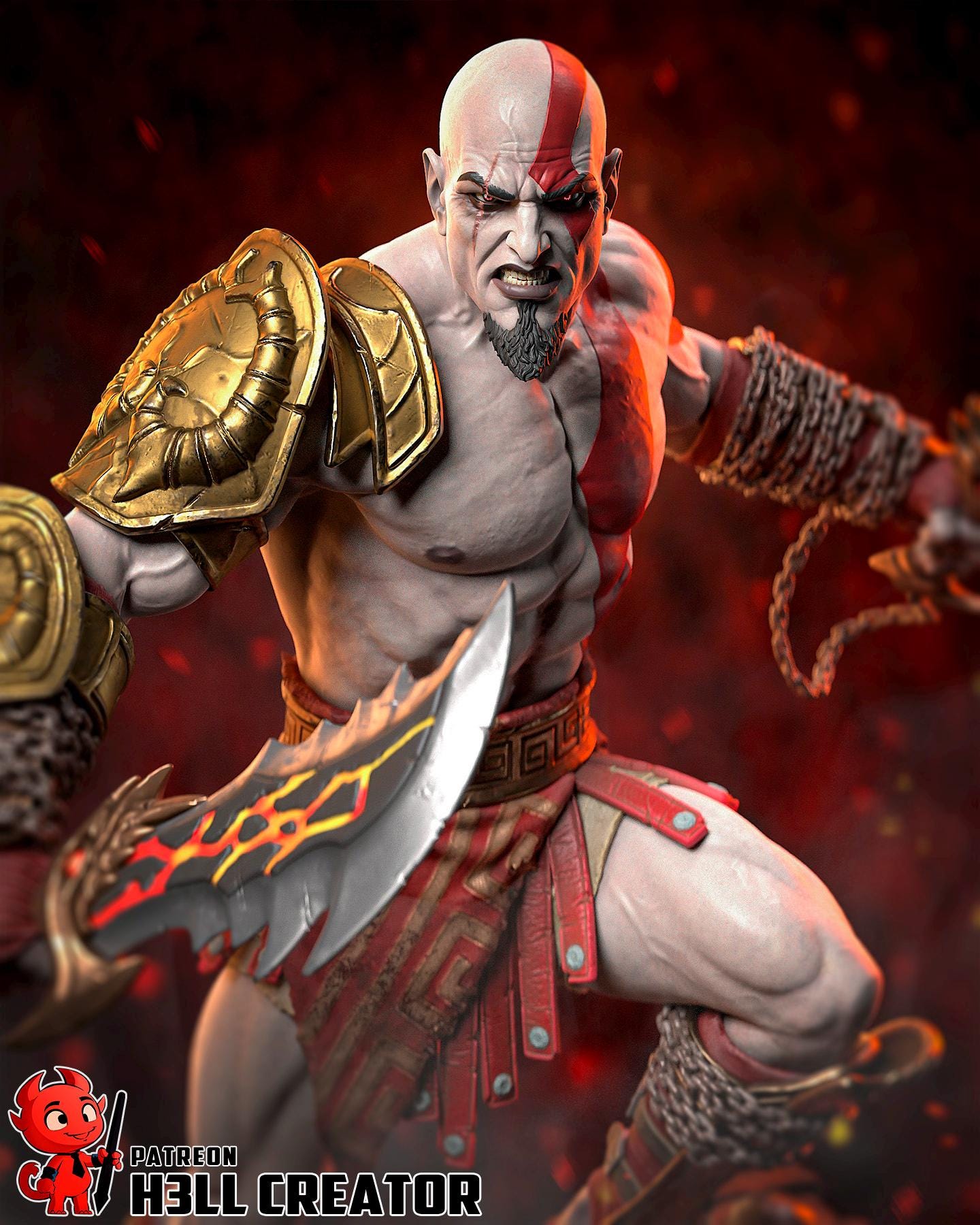 Kratos Statue 3D Printed | Gift For Gamer | Resin Figure | Hand Painted __etsy:8191182593