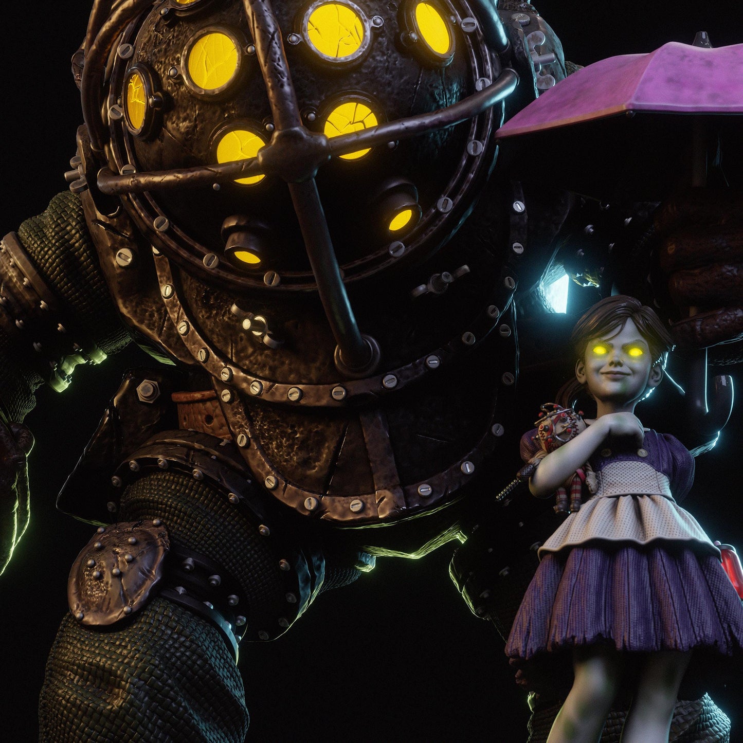 Big Daddy and Little Sister Diorama 3D Printed | Gift For Gamer | Resin Figure | Hand Painted __etsy:7933994173
