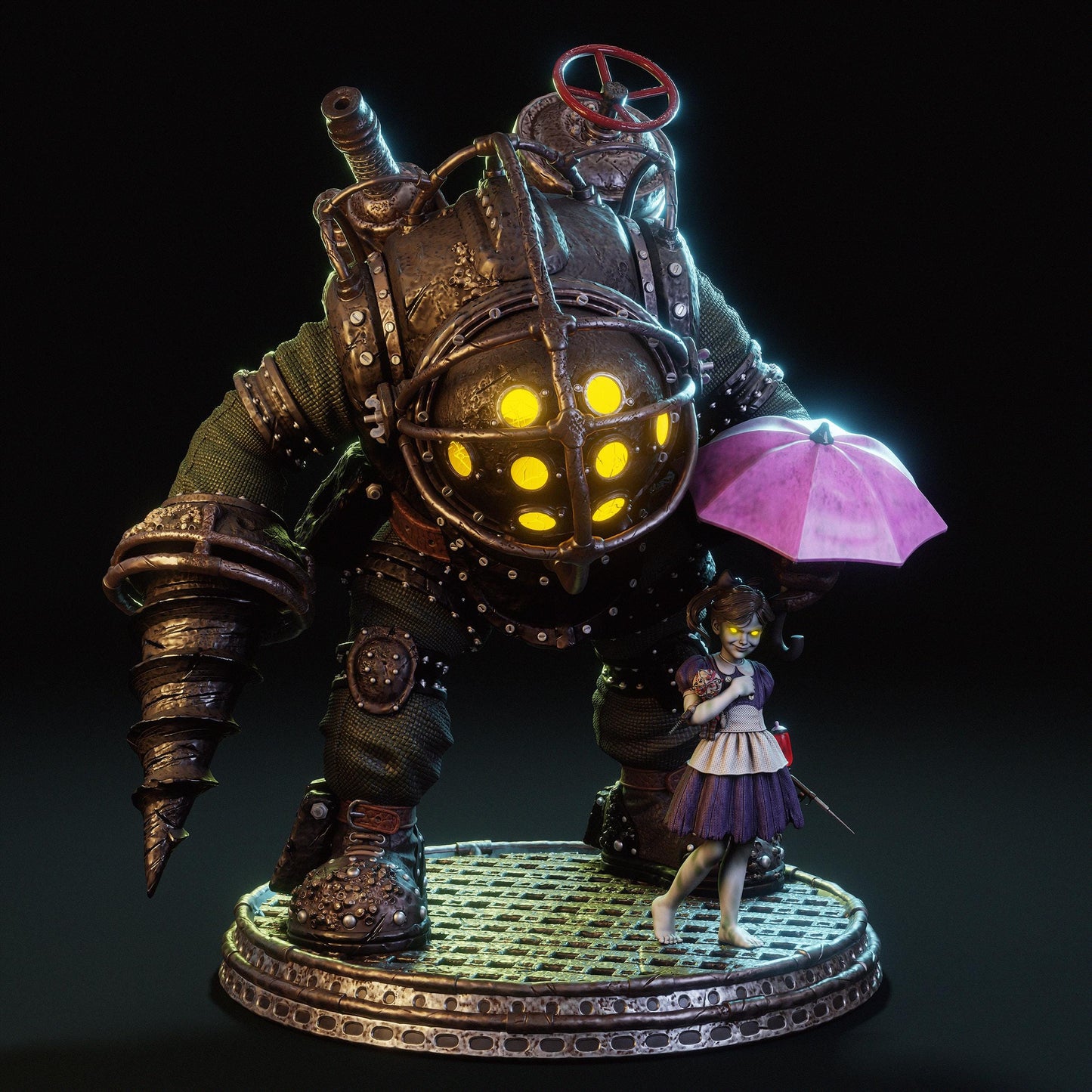 Big Daddy and Little Sister Diorama 3D Printed | Gift For Gamer | Resin Figure | Hand Painted __etsy:7886032364