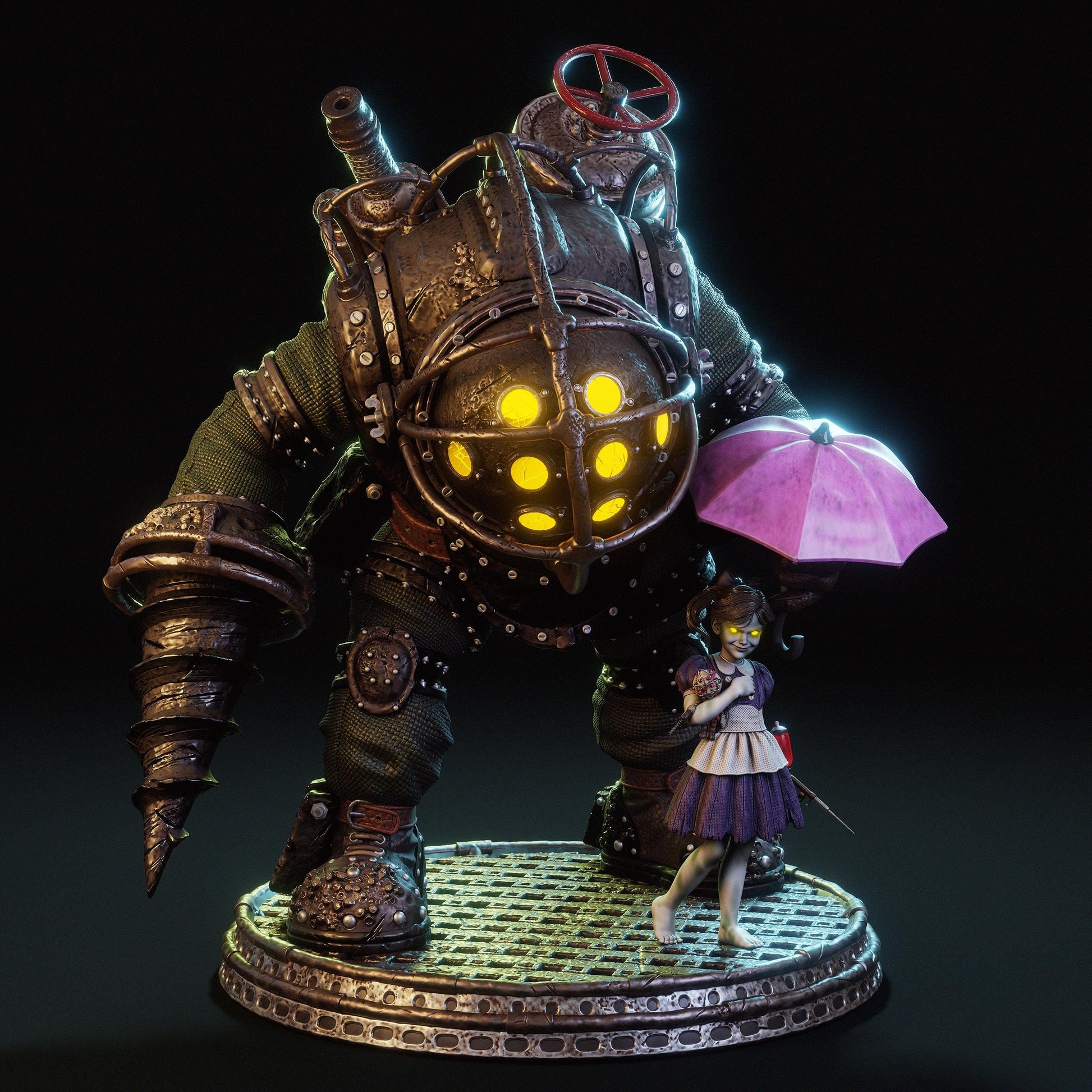 Big Daddy and Little Sister Diorama 3D Printed | Gift For Gamer | Resin Figure | Hand Painted __etsy:7886032364