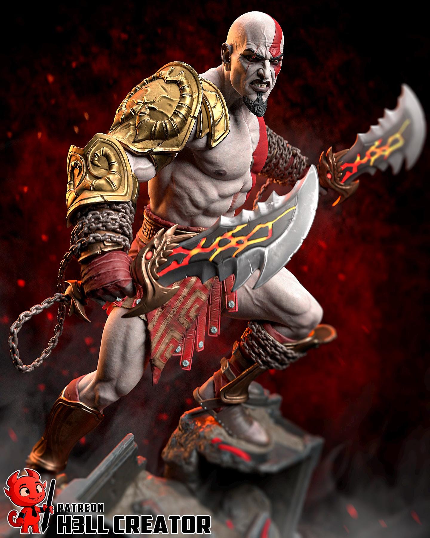 Kratos Statue 3D Printed | Gift For Gamer | Resin Figure | Hand Painted __etsy:8191182589