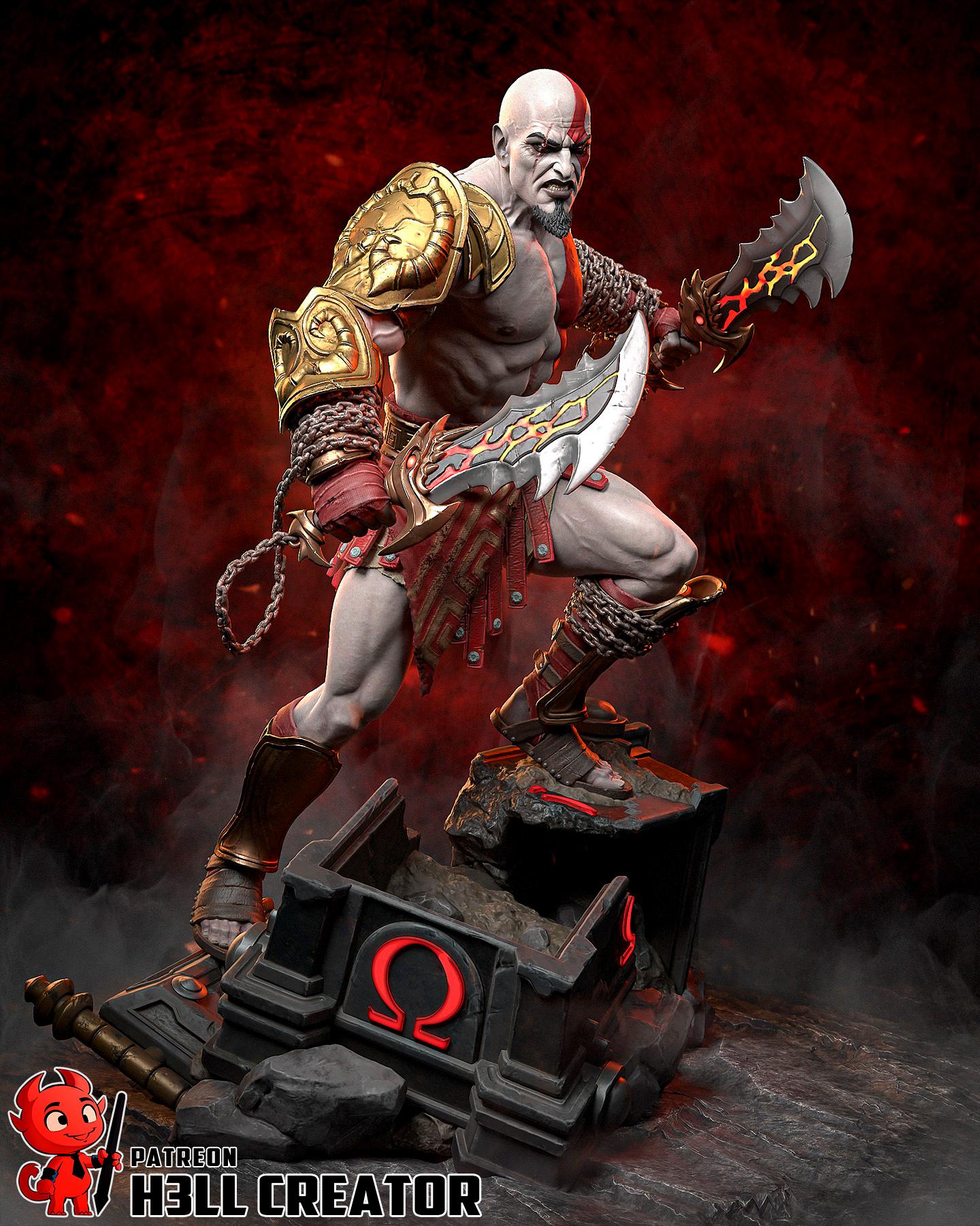 Kratos Statue 3D Printed | Gift For Gamer | Resin Figure | Hand Painted __etsy:8143283170