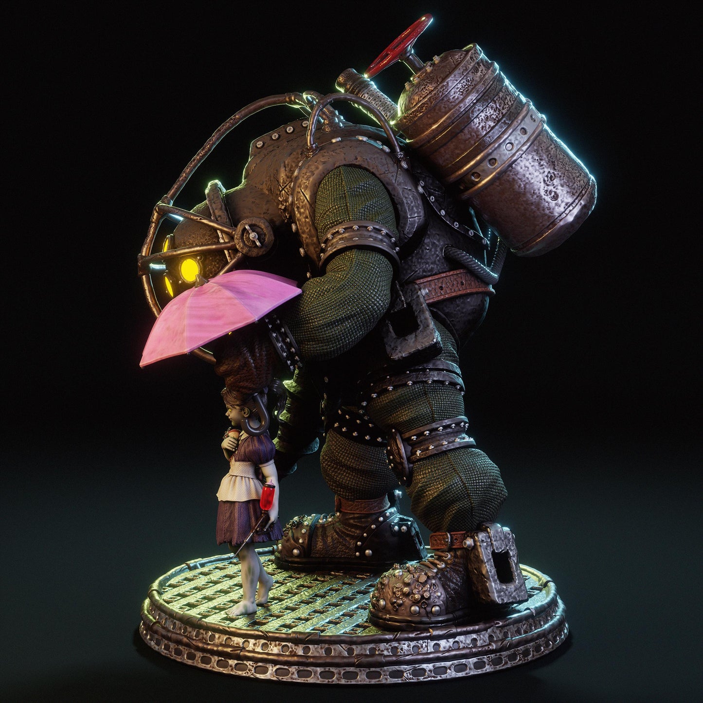 Big Daddy and Little Sister Diorama 3D Printed | Gift For Gamer | Resin Figure | Hand Painted __etsy:7886032366