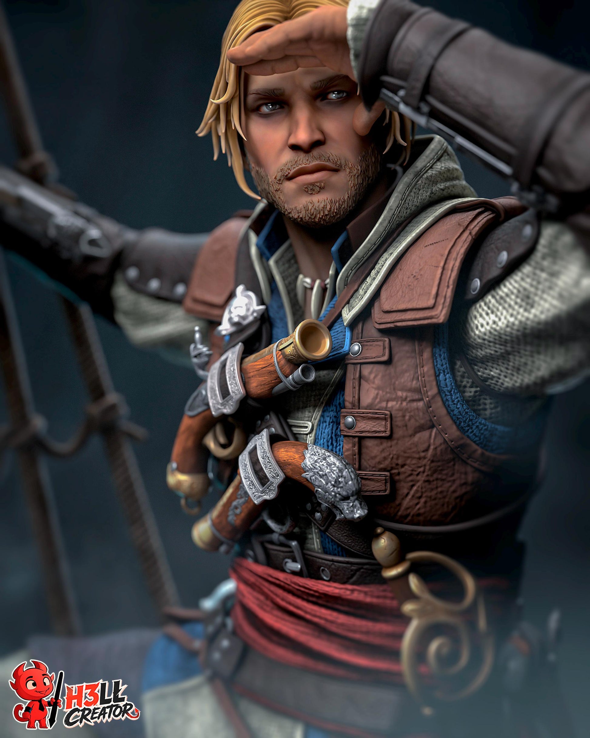 Edward Kenway Statue 3D Printed | Gift For Gamer | Resin Figure | Hand Painted