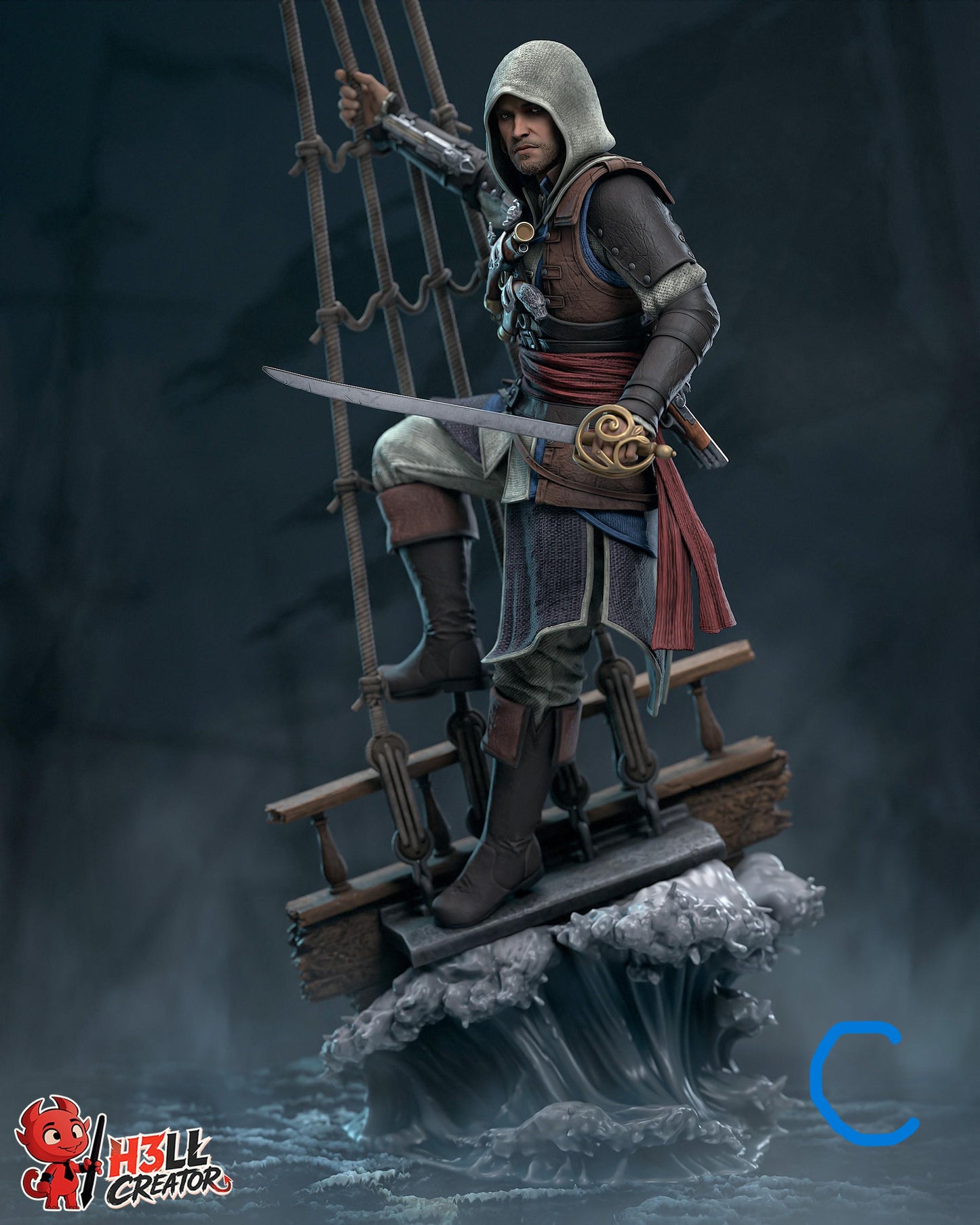 Edward Kenway Statue 3D Printed | Gift For Gamer | Resin Figure | Hand Painted