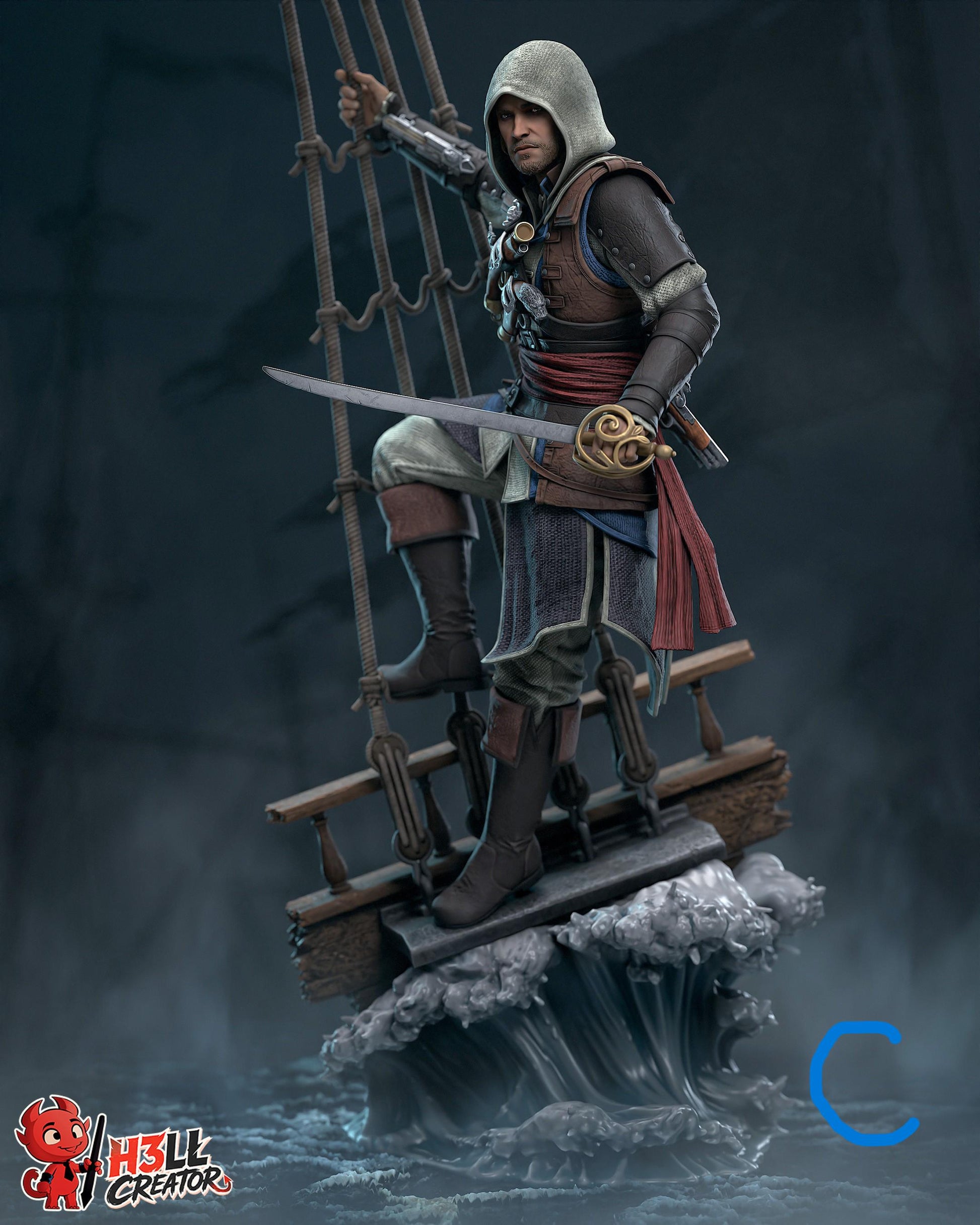 Edward Kenway Statue 3D Printed | Gift For Gamer | Resin Figure | Hand Painted