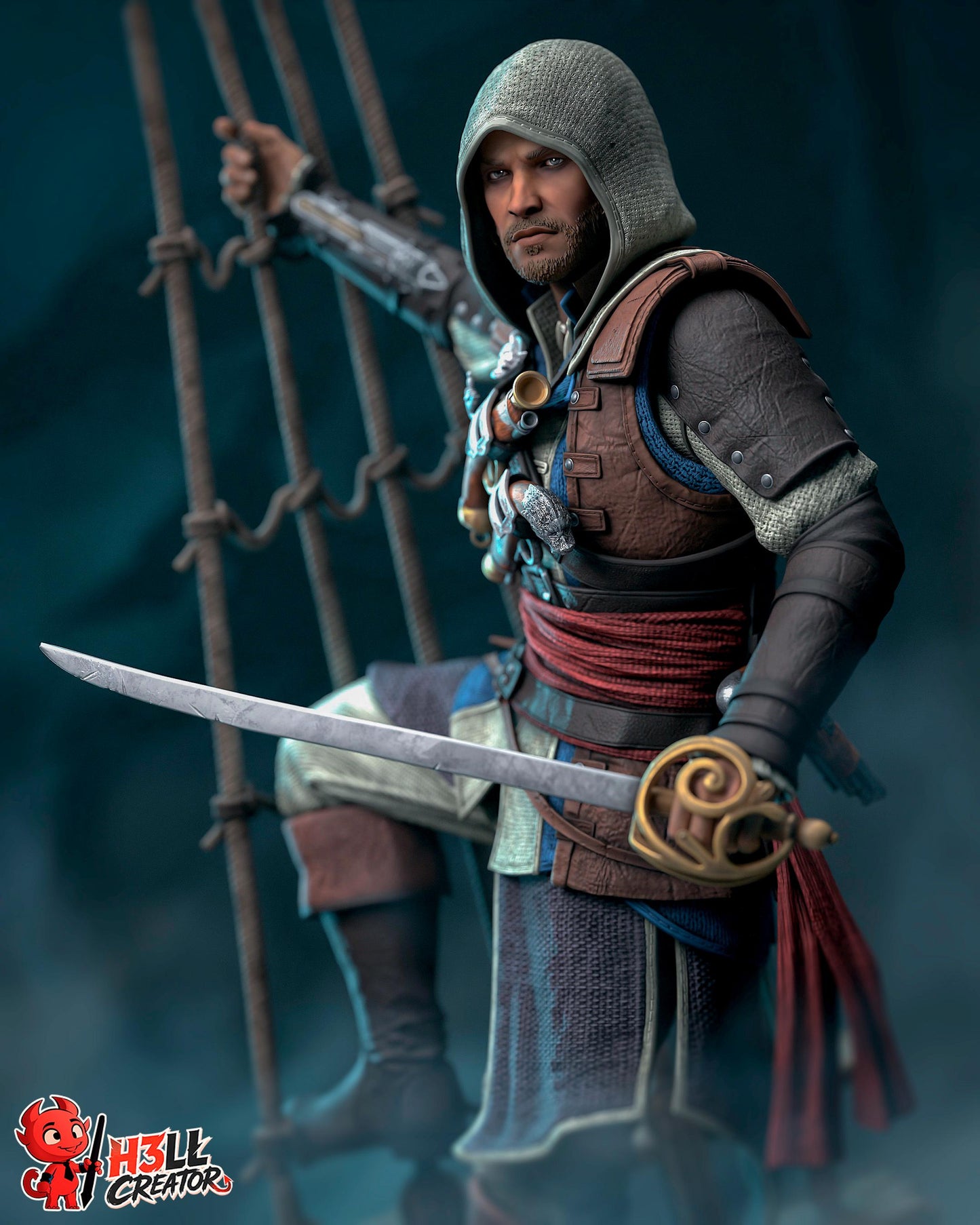 Edward Kenway Statue 3D Printed | Gift For Gamer | Resin Figure | Hand Painted