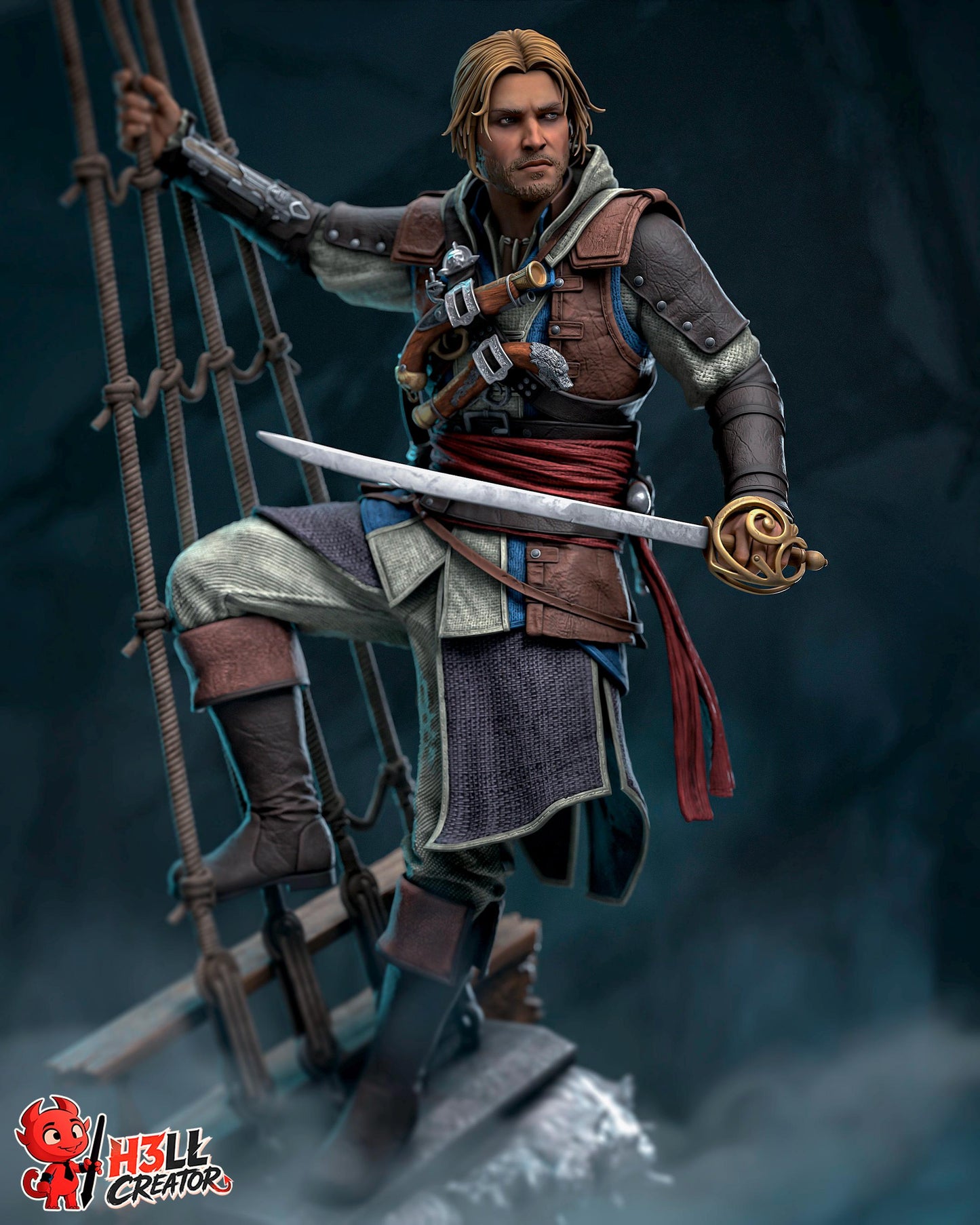 Edward Kenway Statue 3D Printed | Gift For Gamer | Resin Figure | Hand Painted