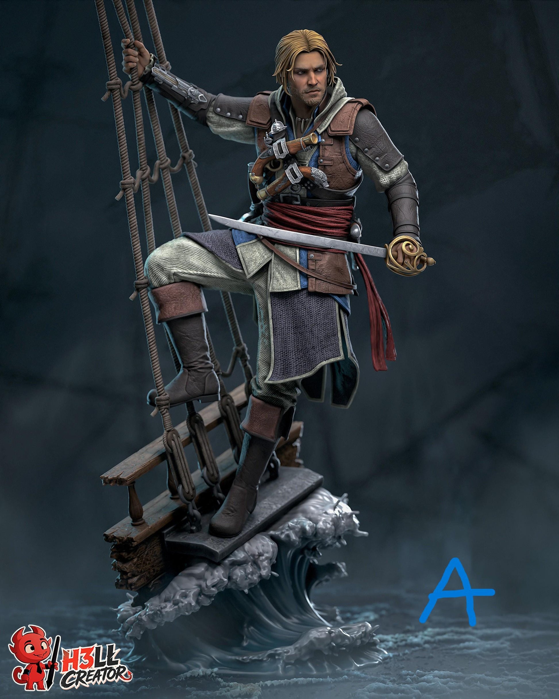 Edward Kenway Statue 3D Printed | Gift For Gamer | Resin Figure | Hand Painted __etsy:8290049435