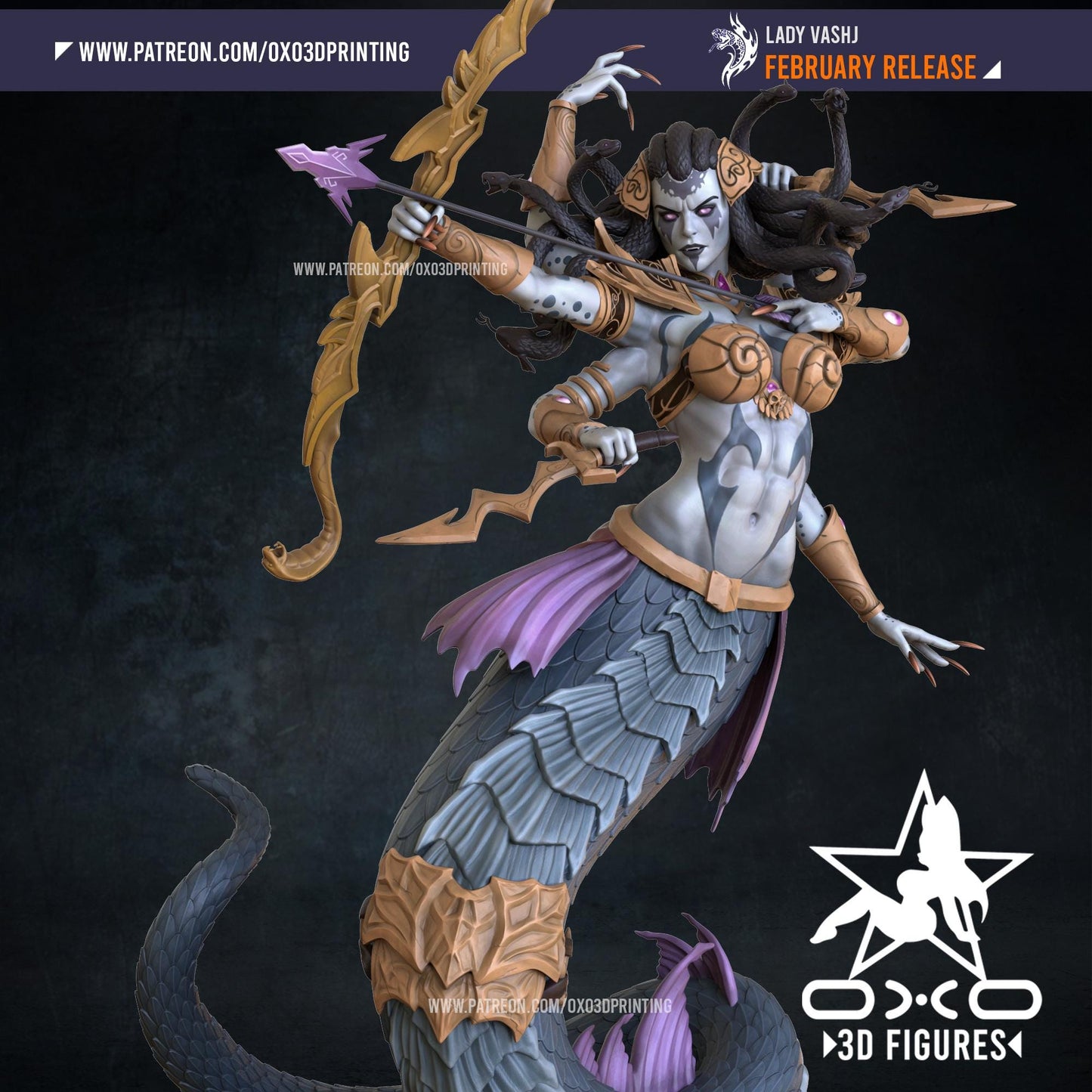 Lady Vashj Statue 3D Printed | Gift For Gamer | Resin Figure | Hand Painted